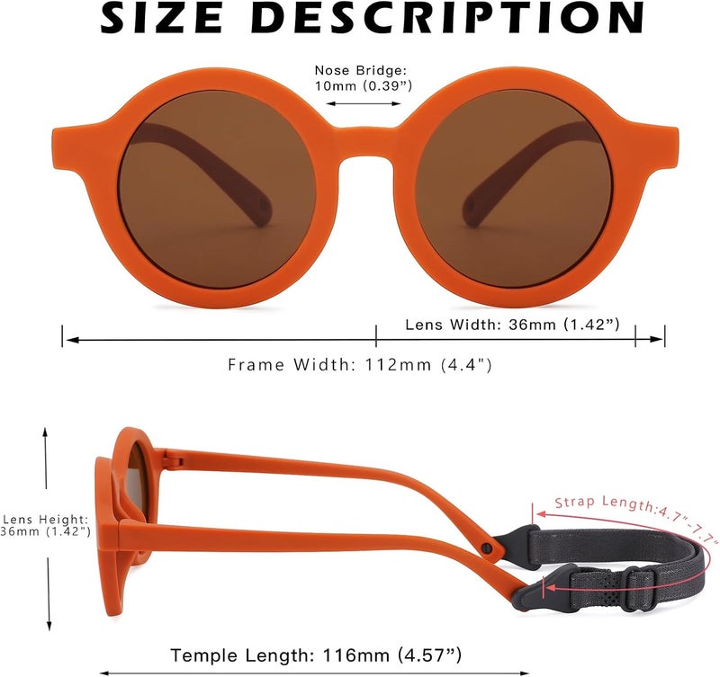 COASION Baby Polarized Round Sunglasses Flexible Rubber Shades with Strap for Toddler Newborn Infant Ages 0-24 Months - Image 5